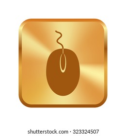 Vector gold button with computer mouse icon 