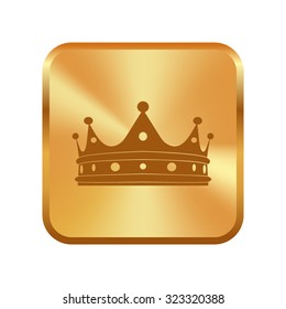 Vector gold button with Crown icon 