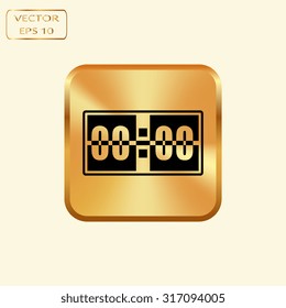Vector gold button with Digital alarm clock vector icon