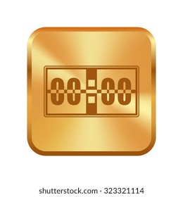 Vector gold button with Digital alarm clock vector icon