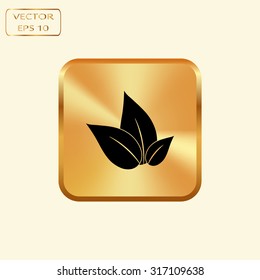 Vector gold button with Ecology icon set. Eco-icons