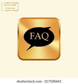 Vector gold button with FAQ icon 