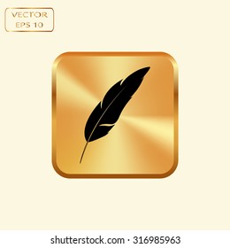 Vector gold button with Feather Icon