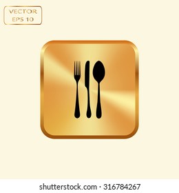 Vector gold button with fork spoon knife