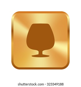 Vector gold button with Glass with cognac 