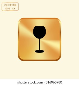 Vector gold button with Glass Of Wine Icon 