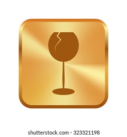 Vector gold button with Glass Of Wine Icon