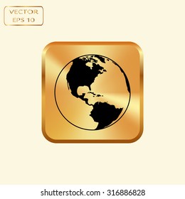 Vector gold button with Vector globe icons