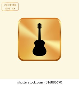 Vector gold button with Guitar icon