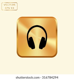 Vector gold button with vector headphones icons