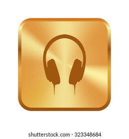 Vector gold button with  vector headphones icons