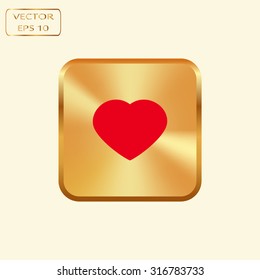 Vector gold button with Heart valentine icon set vector illustration
