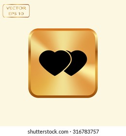 Vector gold button with Heart valentine icon set vector illustration