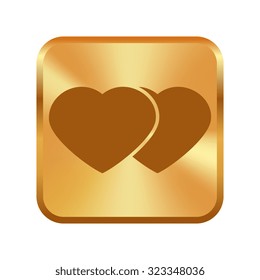 Vector gold button with Heart valentine icon set vector illustration