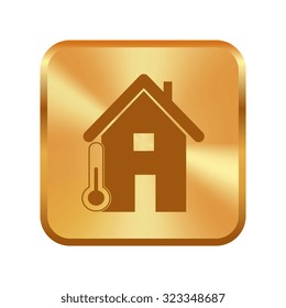 Vector gold button with Home icon with Thermometer icon 