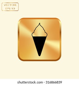 Vector gold button with Ice cream icons 