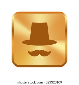 Vector gold button with Vector Icon Set Mustache, Hats