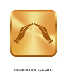 Vector gold button with Icon of two hands 