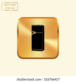 Vector gold button with vector icons of refrigerator 