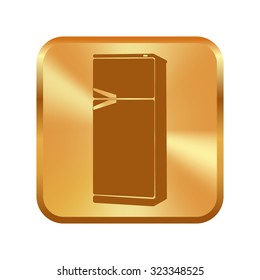 Vector gold button with vector icons of refrigerator 