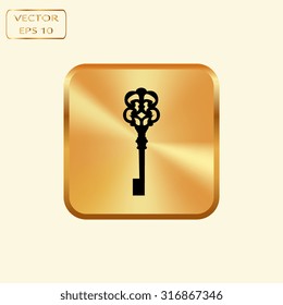 Vector gold button with Illustration of vintage Key - vector 