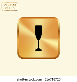 Vector gold button with vector illustrations glasses of champagne