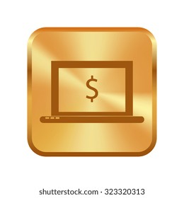 Vector gold button with Laptop Icon