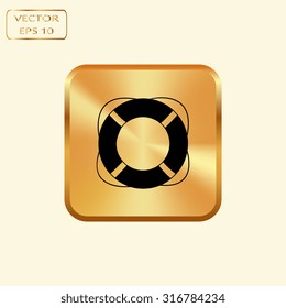 Vector gold button with Lifebuoy icon. Vector illustration