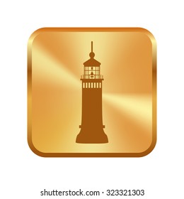 Vector gold button with  Lighthouse icon