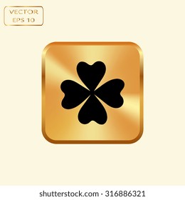 Vector gold button with Lucky four leaf clover vector illustration