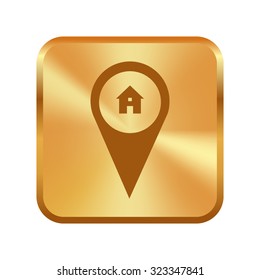 Vector gold button with Map pointer with information icon 