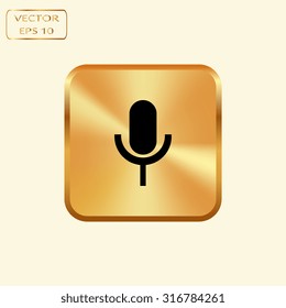Vector gold button with microphone icon