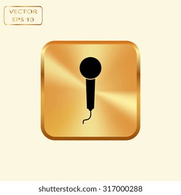 Vector gold button with microphone - vector icon, flat design