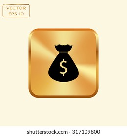 Vector gold button with Money bag icon