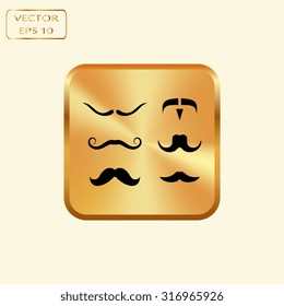 Vector gold button with Mustaches icons set 