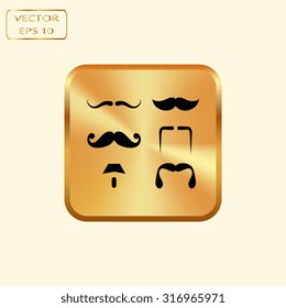 Vector gold button with Mustaches icons set 