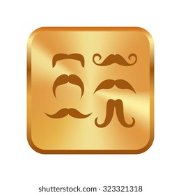 Vector gold button with Mustaches icons set 