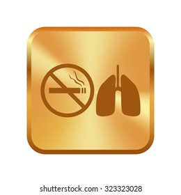 Vector gold button with No smoking sign 