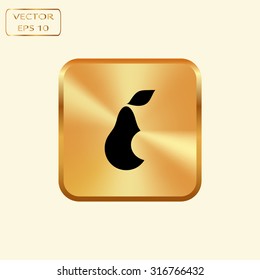 Vector gold button with Pear icon. Illustration for design