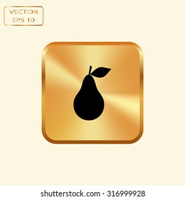 Vector gold button with  Pear icon. Illustration for design