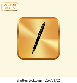 Vector gold button with Vector pen icon 