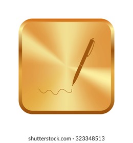 Vector gold button with Vector pen icon