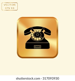 Vector gold button with phone icon 