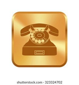 Vector gold button with phone icon 