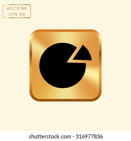 Vector gold button with Pie chart - business statistics. Vector illustration. percent