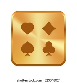 Vector gold button with Play card's signs vector-icon 