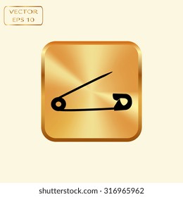 Vector gold button with safety pins silhouettes