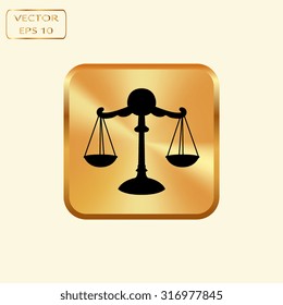 Vector gold button with scales, weighing, weight, balance ,vector icon