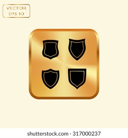 Vector gold button with shield vector icon