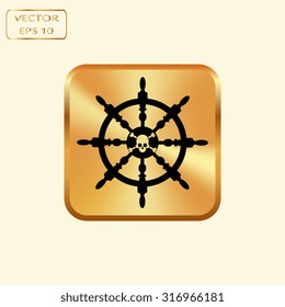 Vector gold button with ship steering wheel